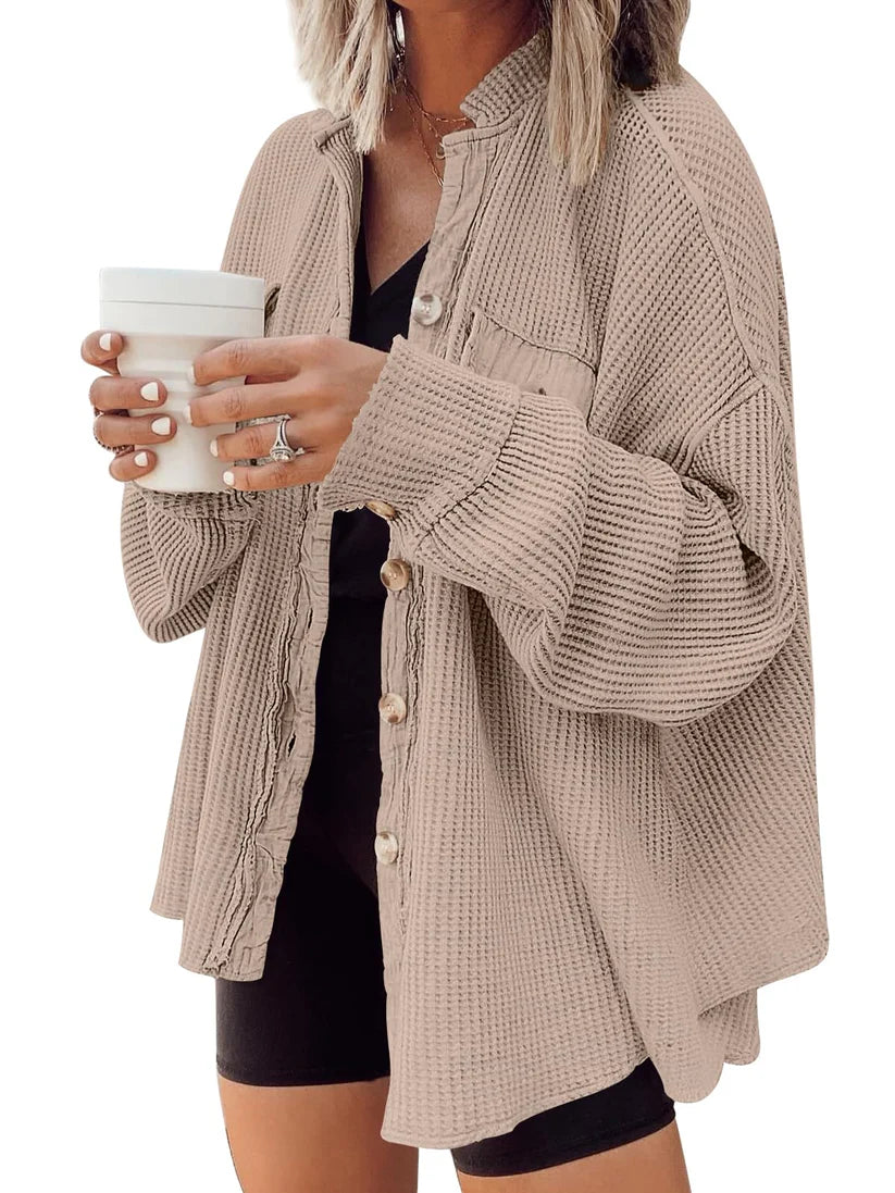 AUTOMET Fall Outfits for Women 2025 Fashion Clothes Winter Waffle Knit Clothing Oversized Button Down Shirt