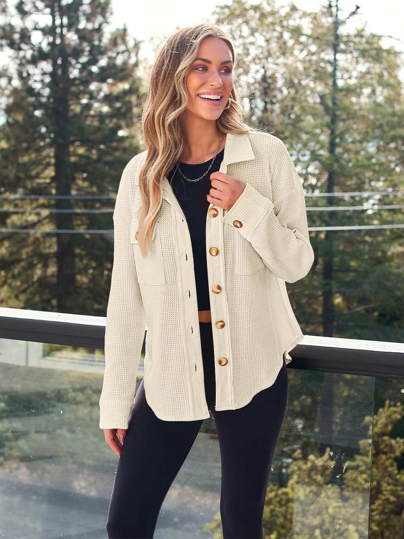 AUTOMET Fall Outfits for Women 2025 Fashion Clothes Winter Waffle Knit Clothing Oversized Button Down Shirt