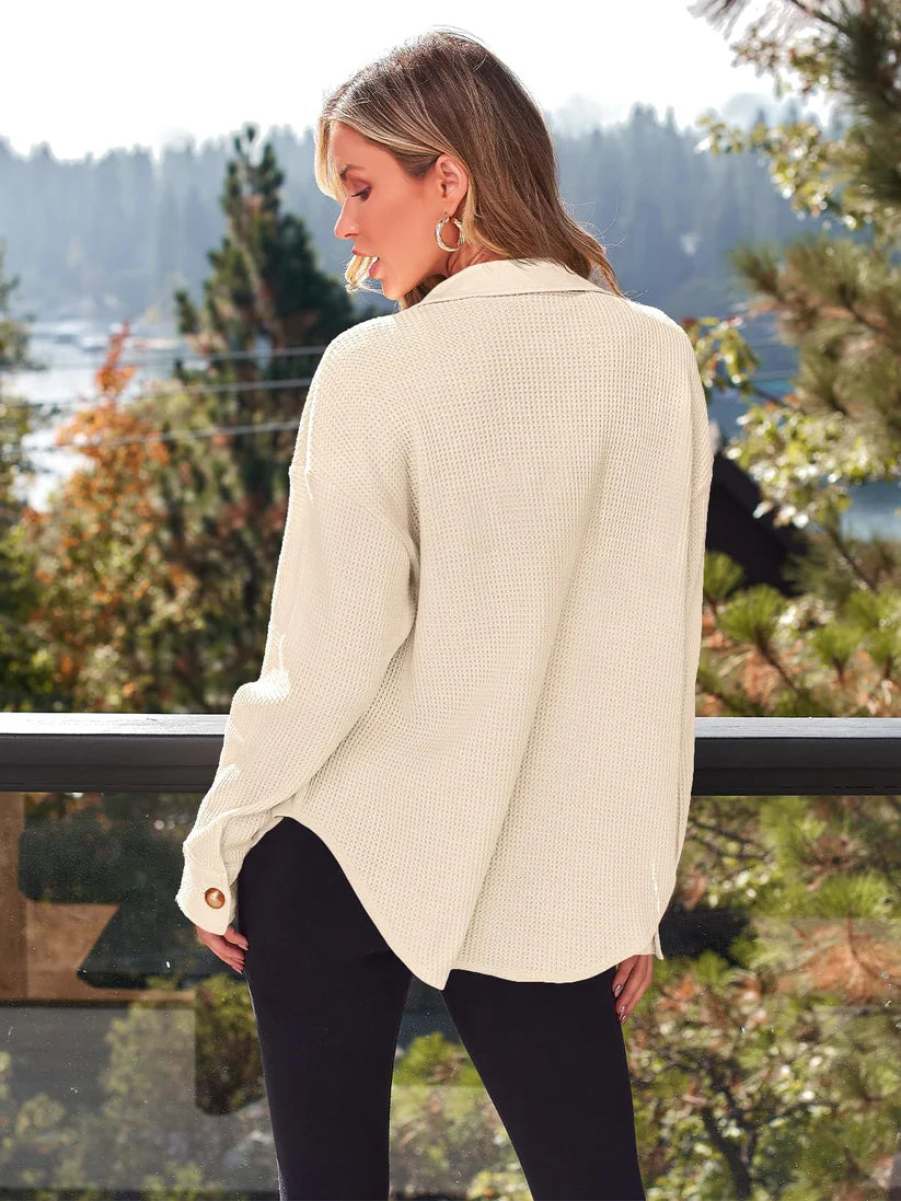 AUTOMET Fall Outfits for Women 2025 Fashion Clothes Winter Waffle Knit Clothing Oversized Button Down Shirt
